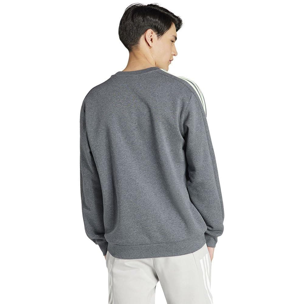 adidas Essentials Fleece 3-Stripes Sweatshirt Sudadera, Dark Grey Heather/Semi Green Spark, M Men's