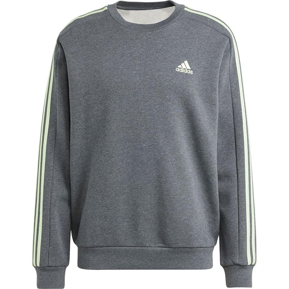 adidas Essentials Fleece 3-Stripes Sweatshirt Sudadera, Dark Grey Heather/Semi Green Spark, M Men's