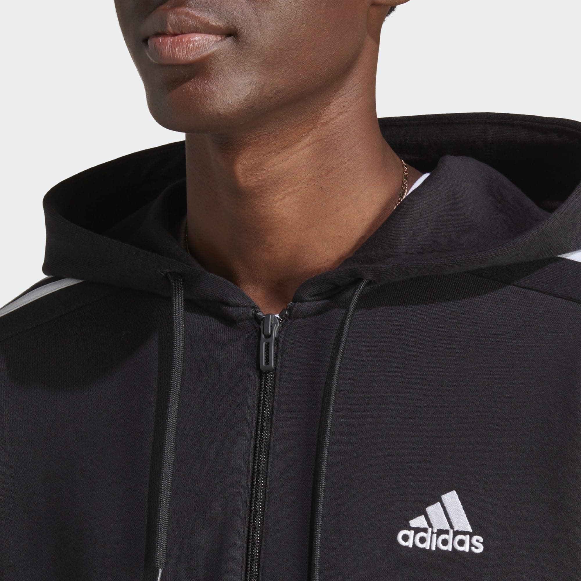 adidas Essentials French Terry 3-stripes Full-zip Hoodie Sudadera con capucha, Black/White, XL Hombre