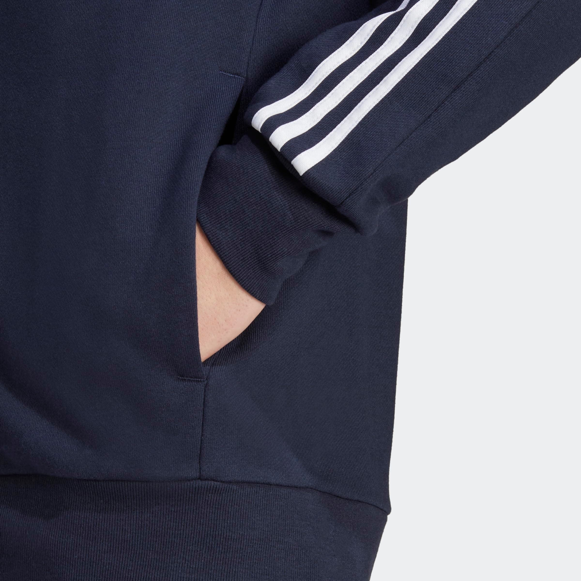 adidas Essentials French Terry 3-stripes Full-zip Hoodie Sudadera con capucha, Legend Ink/White, L Hombre