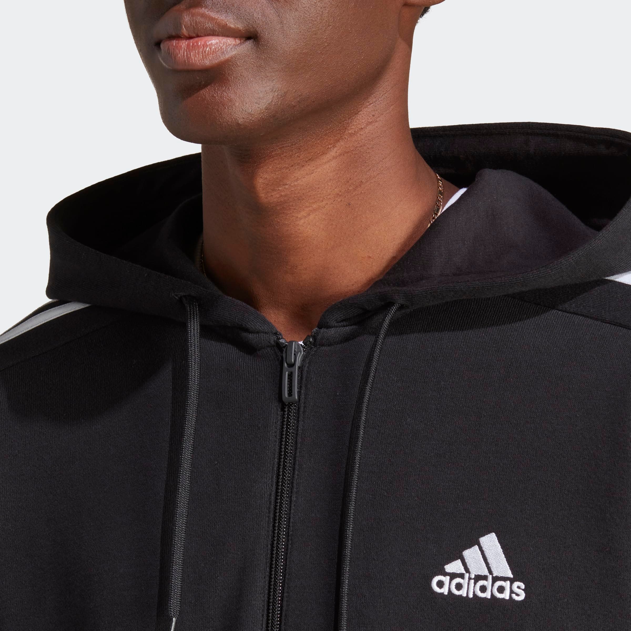 adidas Essentials French Terry 3-Stripes Full-Zip Hoodie Sudadera con Capucha Hombre (Pack de 1)