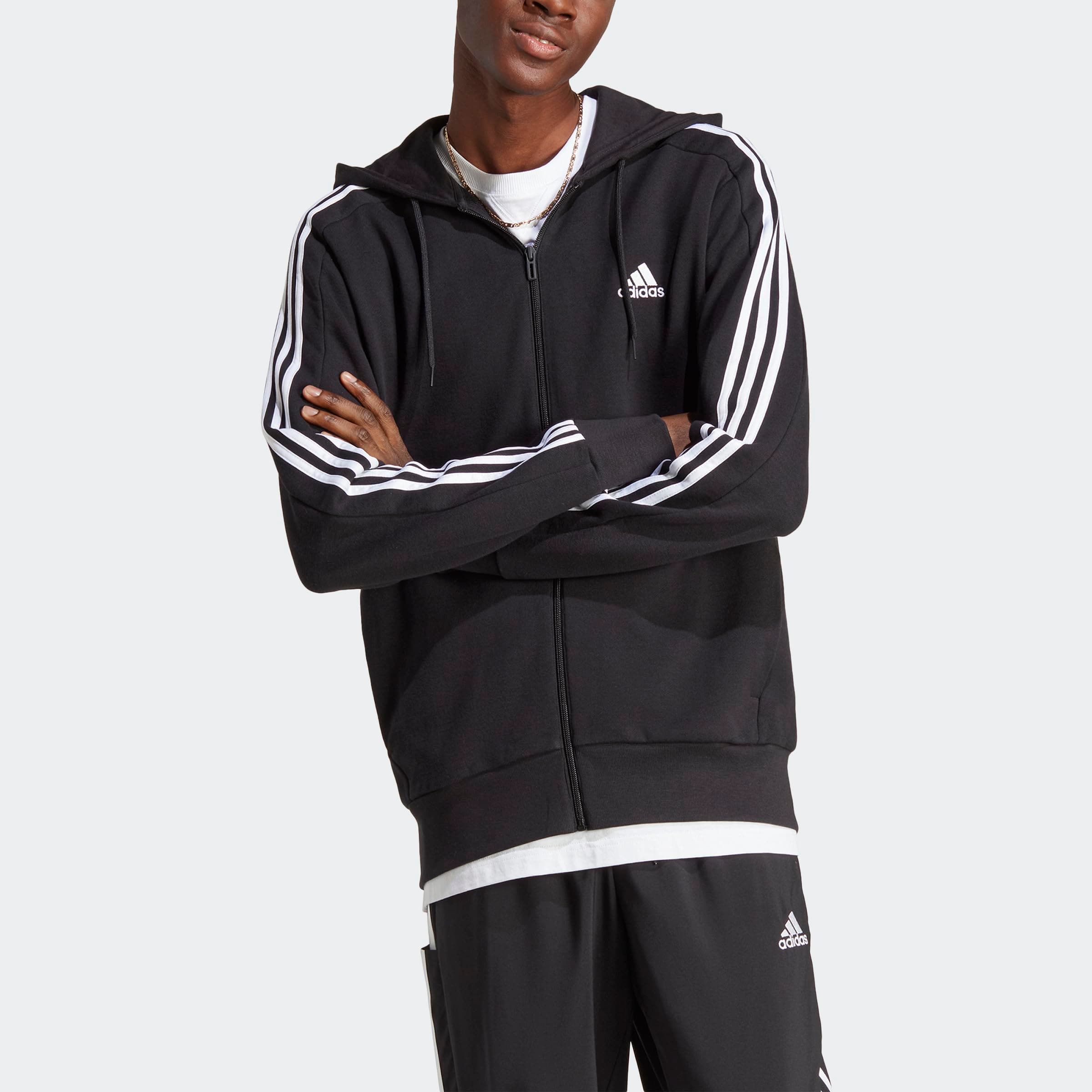 adidas Essentials French Terry 3-Stripes Full-Zip Hoodie Sudadera con Capucha Hombre (Pack de 1)