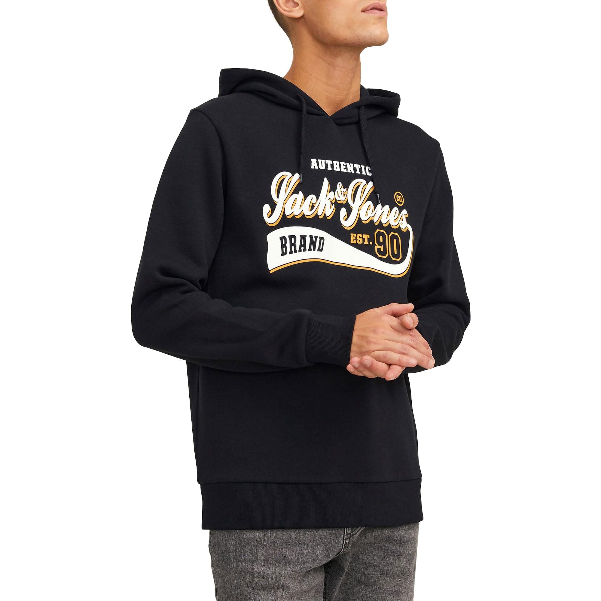 Jack & Jones Jjelogo Sweat Hood 2 Col 23/24 Noos Sudadera con Capucha, Negro-Blanco-Naranja, Extra-Large para Hombre