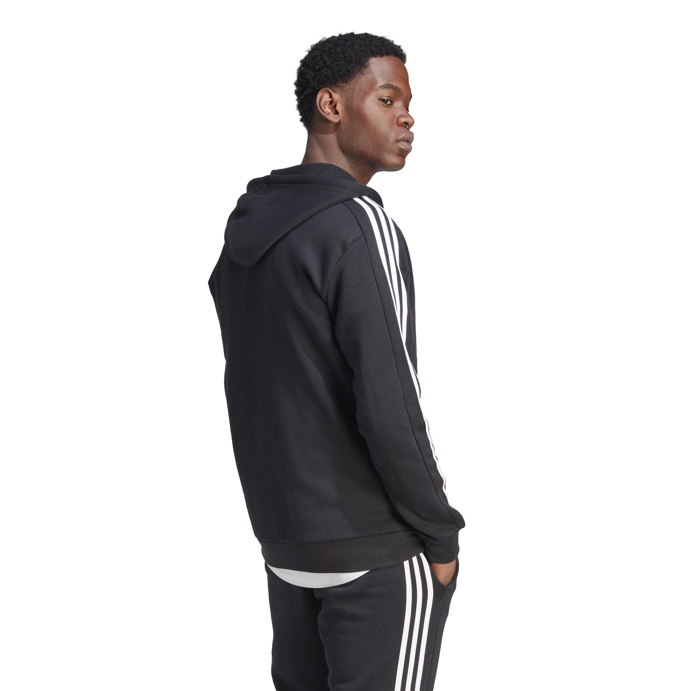 adidas Hombre Essentials Fleece 3-Stripes Full-Zip Hoodie, Black/White, XL