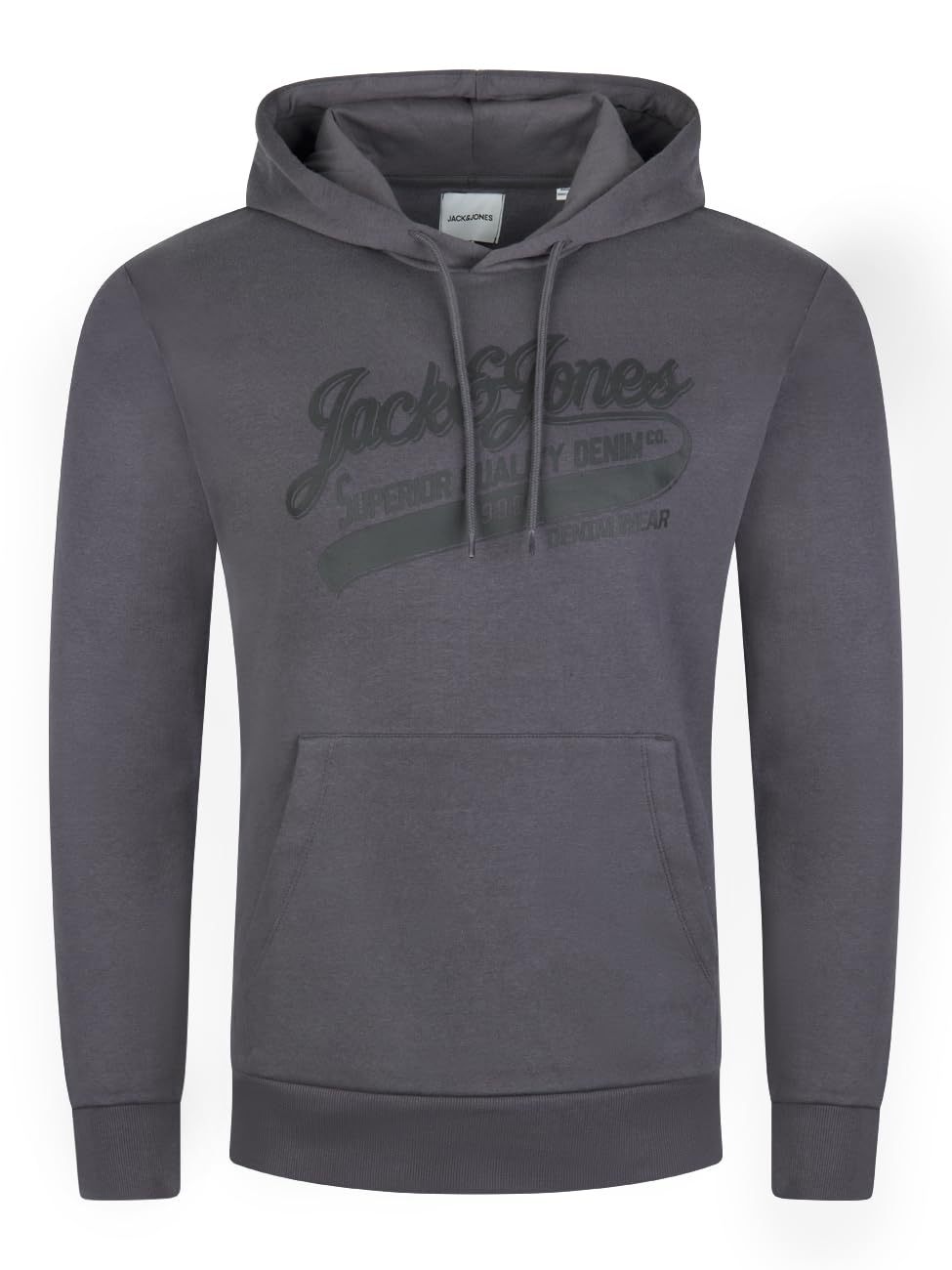 JACK & JONES Sudadera con capucha para hombre JJEADRIAN Sudadera con capucha y bolsillos canguro Corte Regular Algodón Estampado Negro Gris Azul S M L XL XXL 3XL