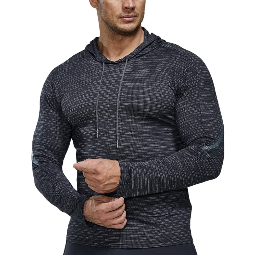 Hombres de Manga Larga Compresión Camisas para Correr Deportes Sudaderas con Capucha Dry Fit Aptitud física Cima