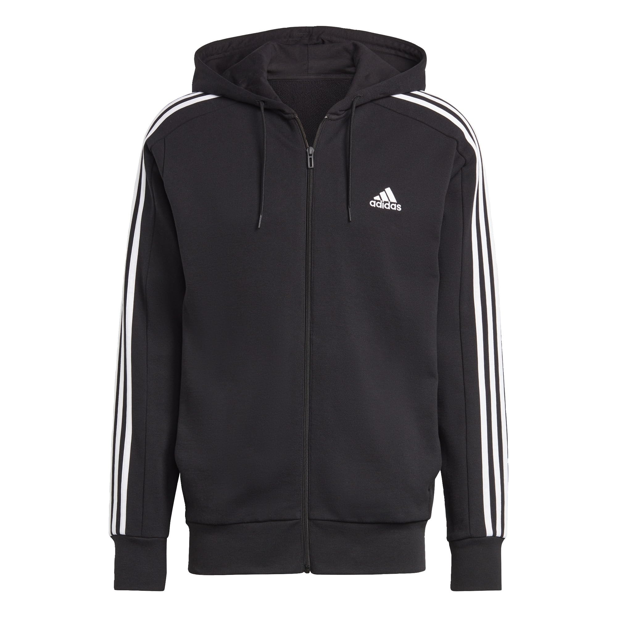 adidas Essentials French Terry 3-stripes Full-zip Hoodie Sudadera con capucha, Black/White, M Alto Hombre