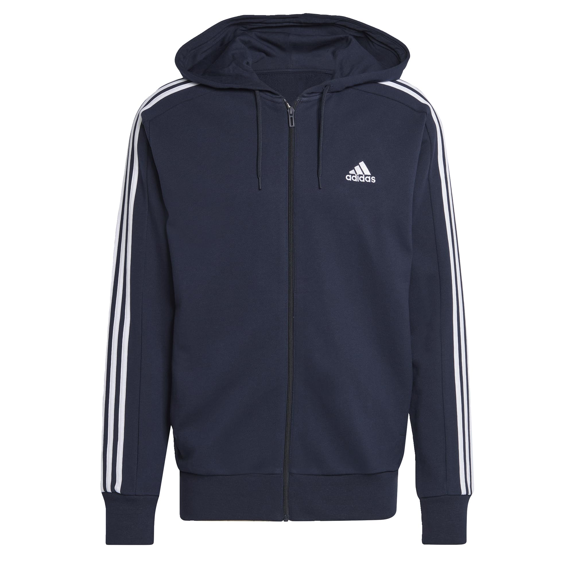 adidas Essentials French Terry 3-stripes Full-zip Hoodie Sudadera con capucha, Legend Ink/White, L Hombre