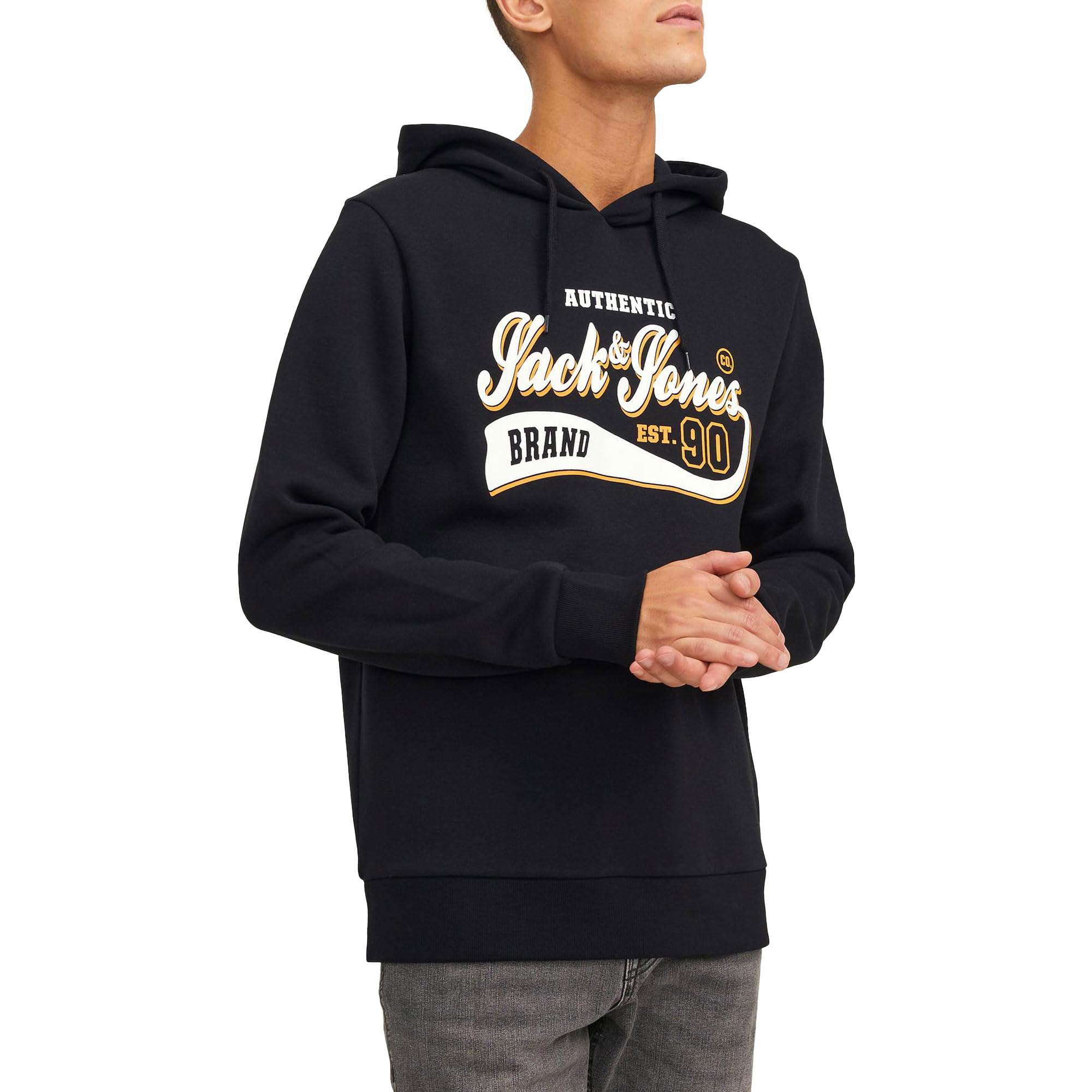 Jack & Jones Jjelogo Sweat Hood 2 Col 23/24 Noos Sudadera con Capucha, Negro-Blanco-Naranja, Extra-Large para Hombre