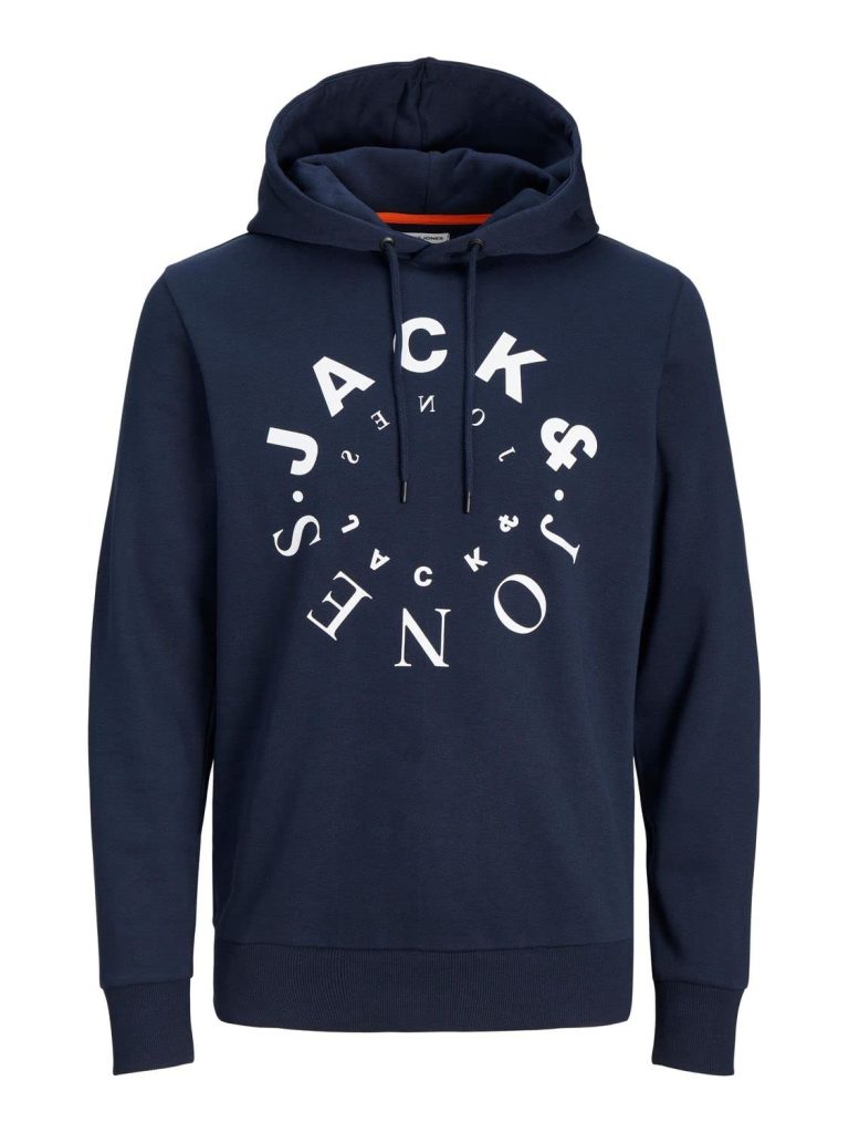 JACK & JONES Jjwarrior Sudadera con Capucha, Azul Marino/Estampado: Grande, S para Hombre