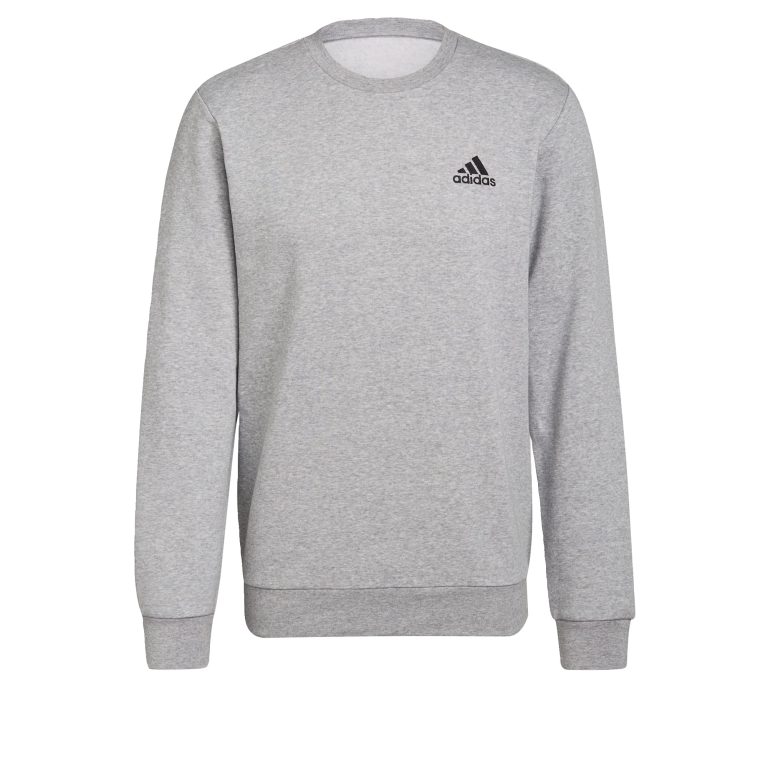 adidas Feelcozy Essentials Fleece Sweatshirt, Sudadera de manga larga Hombre, Medium Grey Heather / Black, XXL