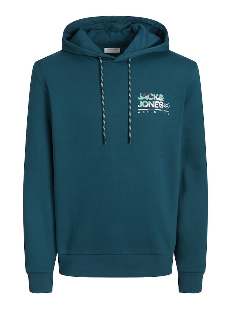 JACK & JONES Jjluke Sudadera con Capucha, Azul Oscuro/Estampado: pequeño, S para Hombre