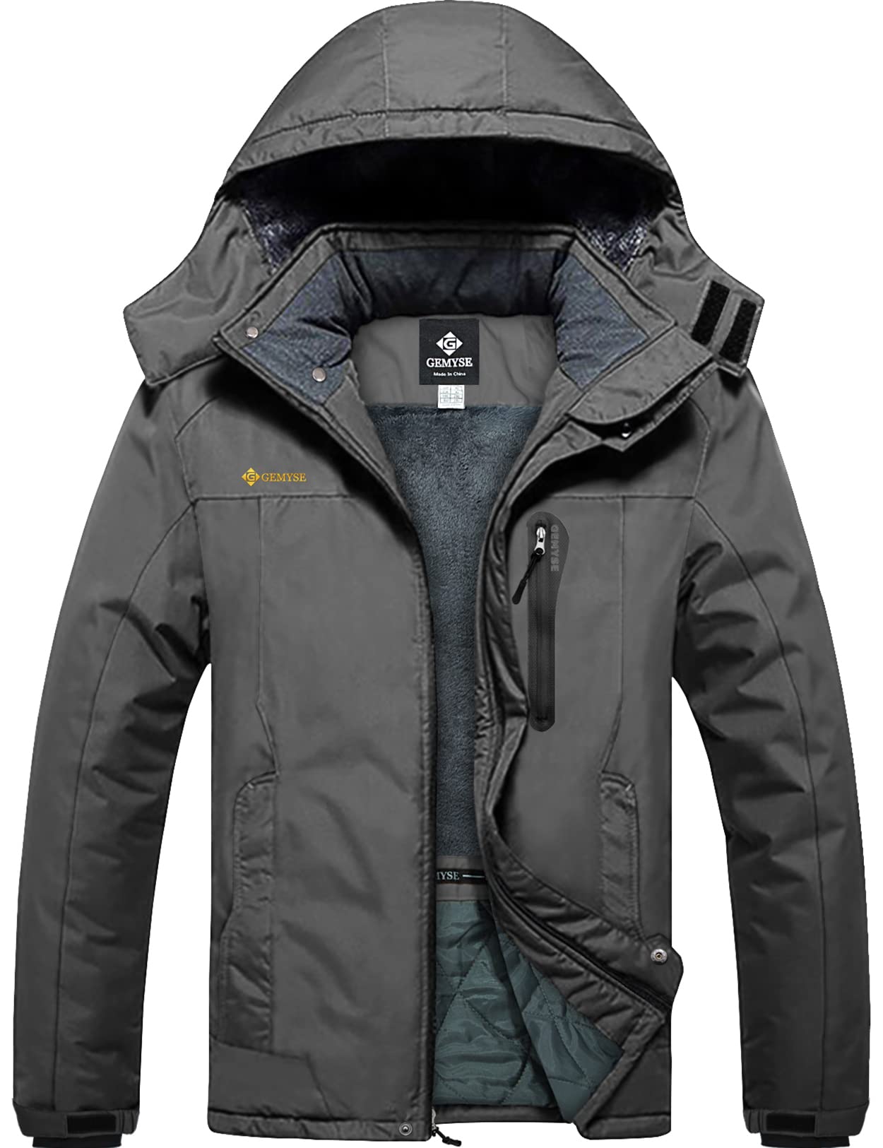 GEMYSE Chaqueta de Esquí Impermeable de Montaña para Hombre Abrigo de Invierno de Lana Antiviento con Capucha