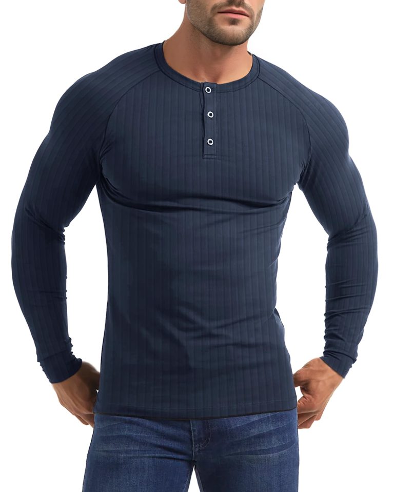 Yewloch Camisa Henley Manga Larga/Corta Hombre，Camiseta Algodón Hombre，Corte Ajustado músculo Shirt